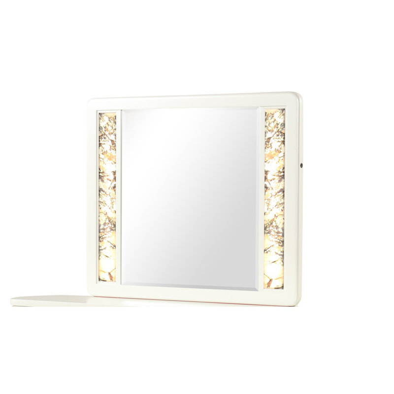 Miroir de style moderne La Pierre fabriqué en bois et bords à DEL dorés en beige (INCLUT LE MIROIR SEULEMENT) Identique à B009P270814