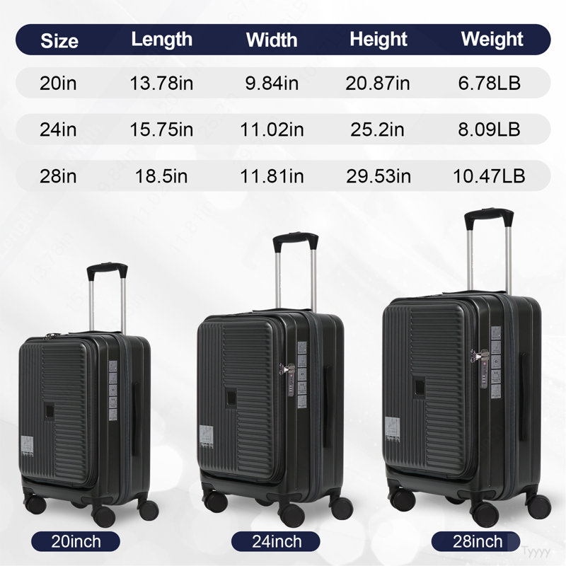 Luggage,With Front Opening,TSA Approved Lock,Hardshell Suitcase,Black