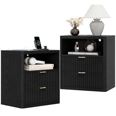 Valerica 2-Drawer Fluted Nightsatnd with Charging Station by George Oliver