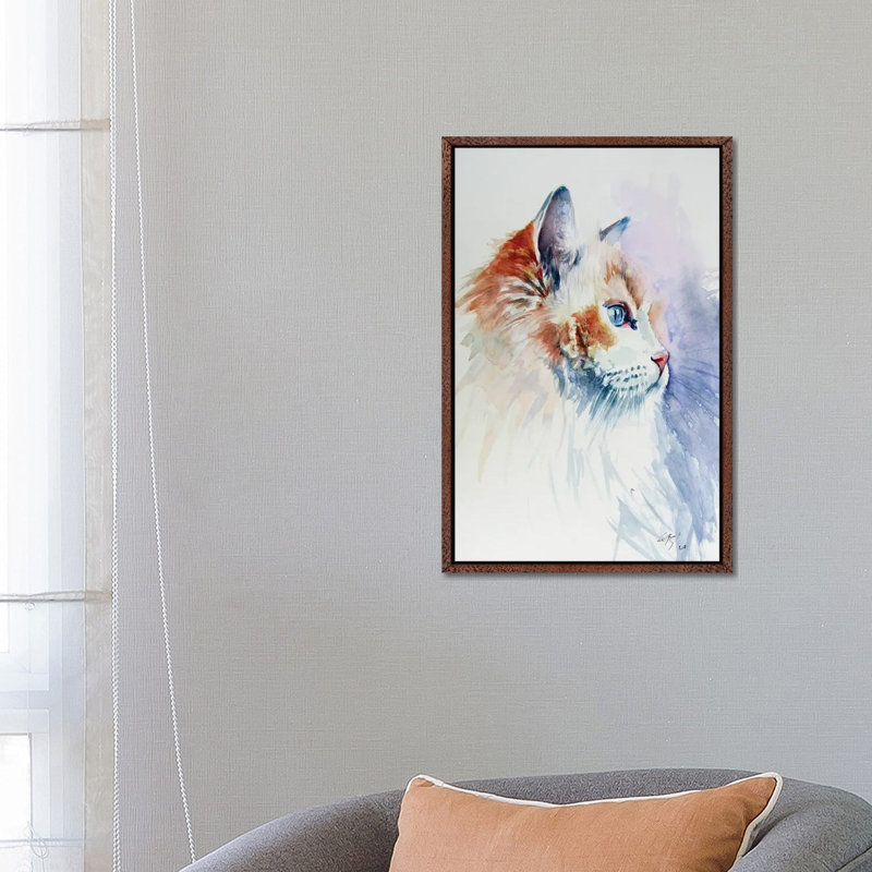 Cat Portrait III by Anna Brigitta Kovacs - Painting on Canvas, Classic Brown Wood Framed, 66.04cm H x 45.72cm W x 3.81cm D