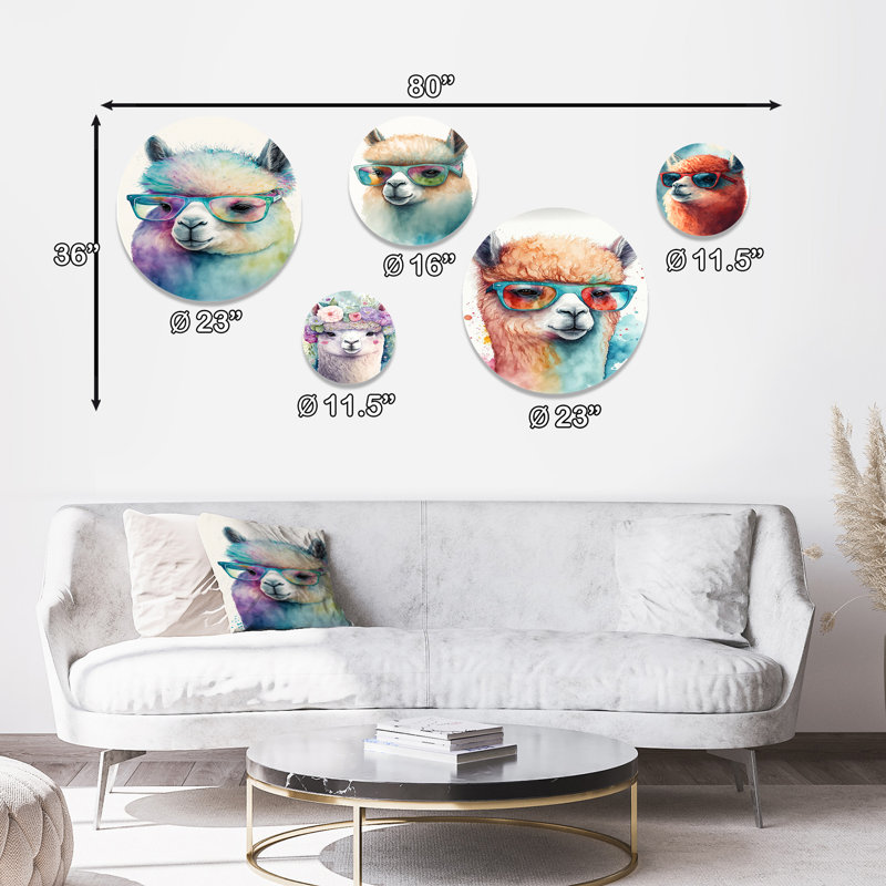 Cool Alpaca with Sunglasses Watercolour I - Animals Llama Metal Wall Décor