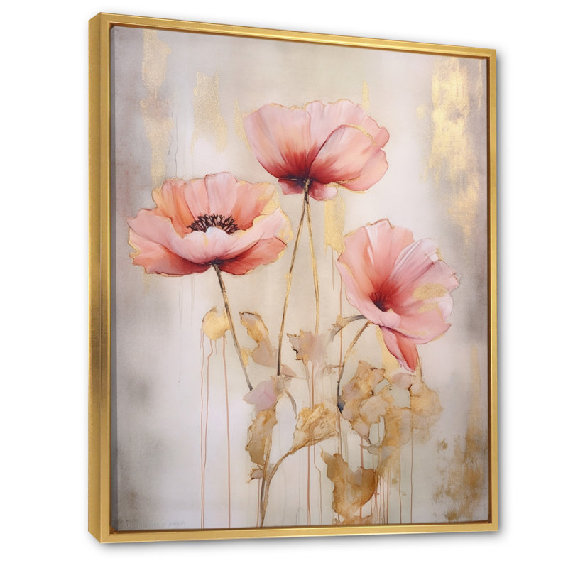 Corail vibrant coquelicots II, H 44 po x l 34 po x P 1,5 po, Cadre flottant doré