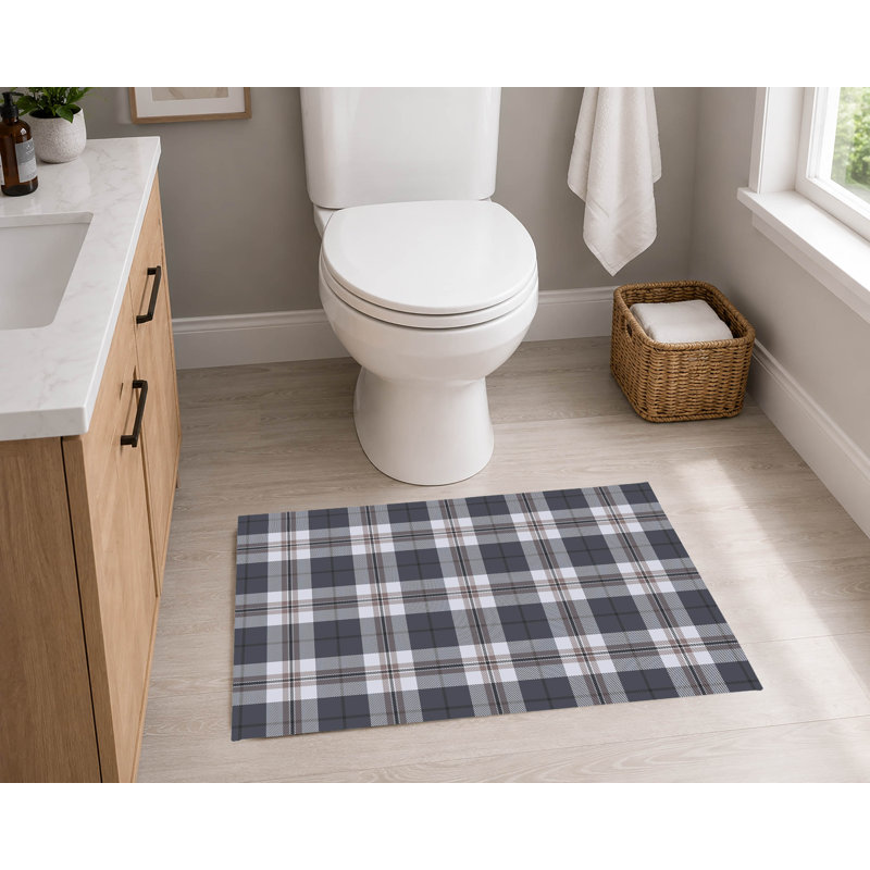 Tapis de toilette rectangulaire absorbant et antidérapant à carreaux Tartan Block, Simple - L 17 po x l 24 po
