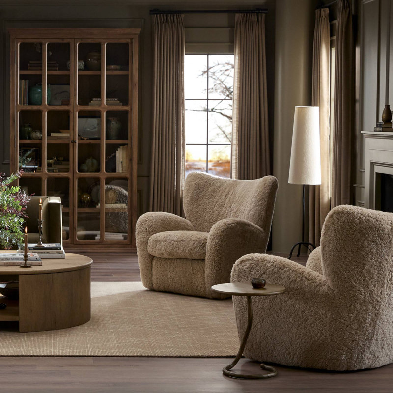 Bristow Wingback Chair, Beige Shearling