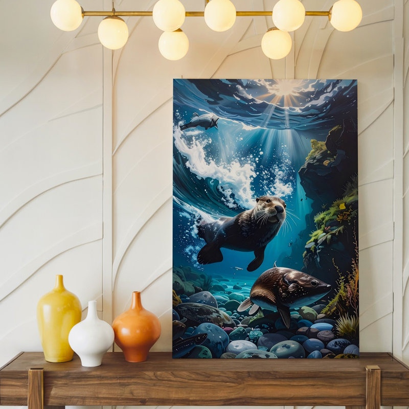 Reproduction de loutre ludique sur toile, H 30 po x l 30 po
