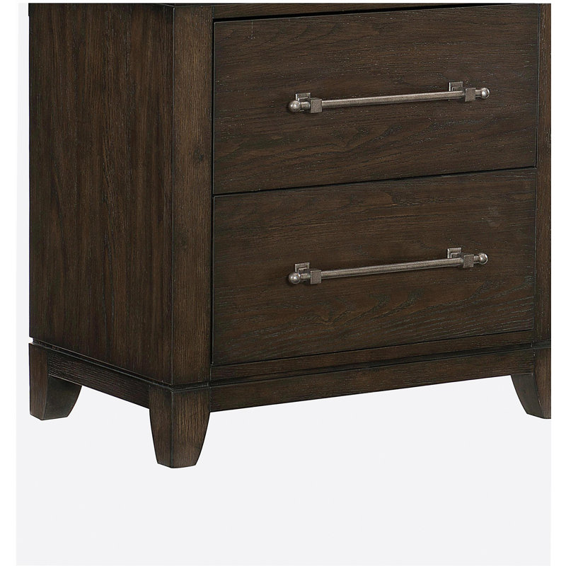 Style moderne, table de chevet 1pc, 2 tiroirs, meubles en bois brun foncé aspect moderne