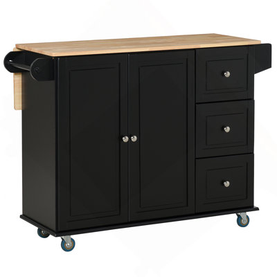 Mobile Kitchen Island With Drop Leaf, Black
