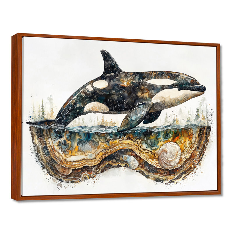 Harnish Canadian Whale On Coastal Collage I - baleine, art mural, H 12 po x l 20 po, Impression encadrée flottante, Brun