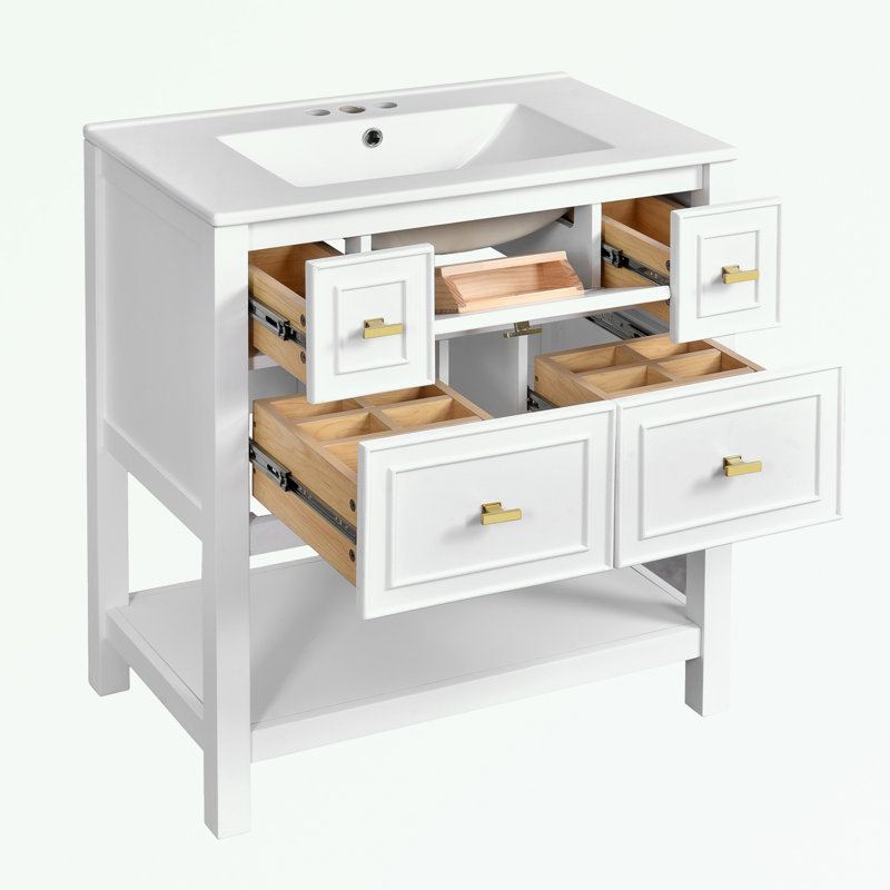 Ensemble de meuble-lavabo avec lavabo et 5 tiroirs, Blanc