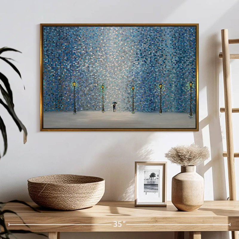 Baiser sous la pluie, Cadre flottant doré, 25 po x 17 po