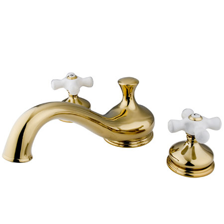 Double Handle Deck Mounted Roman Tub Faucet, Polished Brass