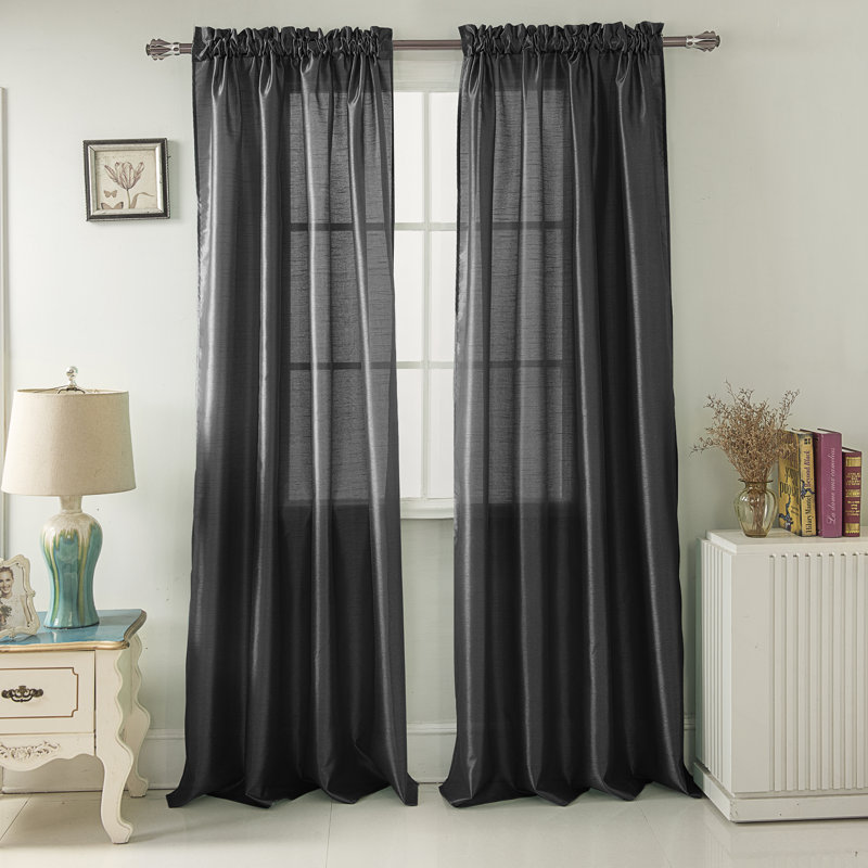 Panneau de rideau de fenêtre semi-transparent Alexzavier, Noir, l 54 po x L 90 po