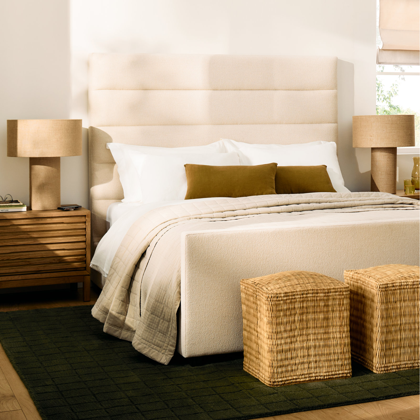 Dimmable Linen Table Lamp, Woven Burlap