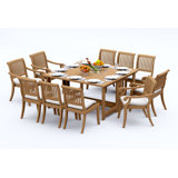 8 Seats 9 Pcs Grade-A Teak Wood Dining Set: 60" Square Rectangle Butterfly Table And 8 Arbor Stacking Chairs (4 Arm & 4 Armless Chairs) #11AB1404