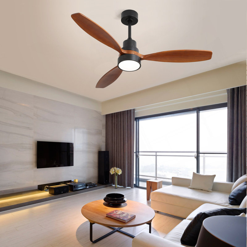 Ventilateur de plafond d'intérieur à profil bas de 52 pouces à DEL avec lumière et télécommande pour salon de patio, Noir