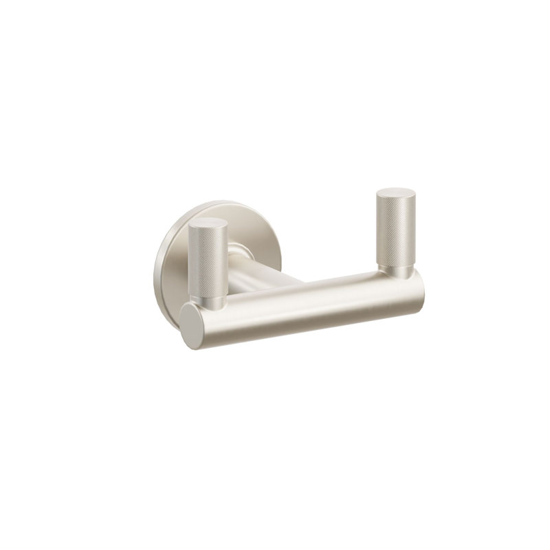 Crochet double Emtek Select avec rosette à petit disque, tige ronde et pointe moletée, Satin Nickel