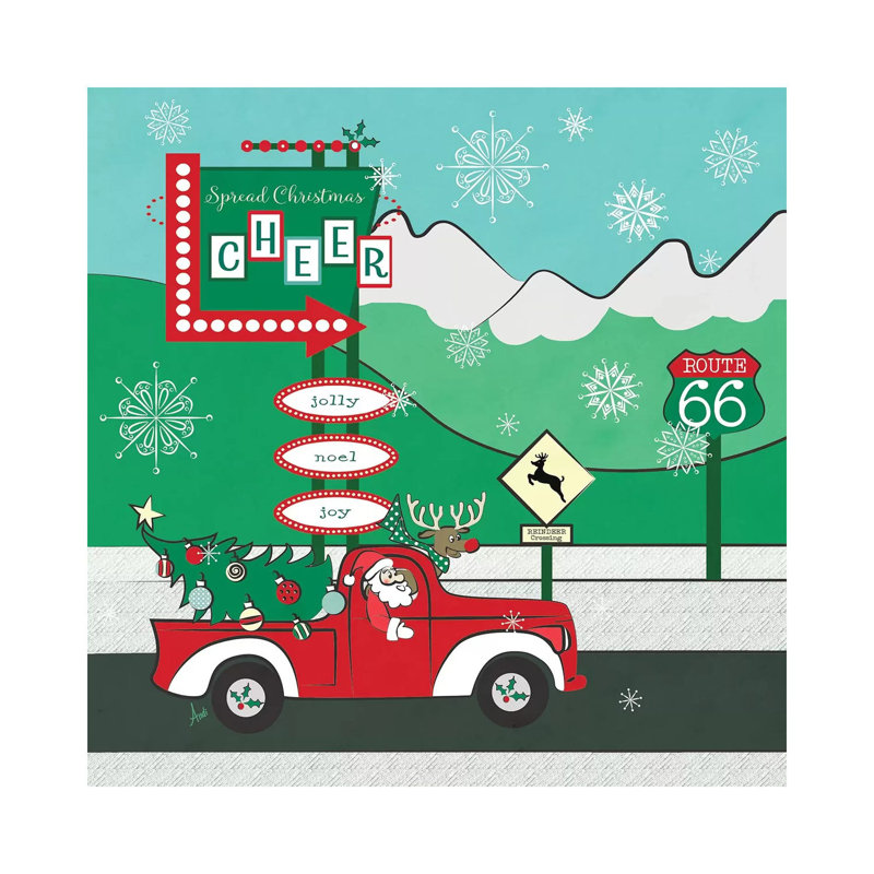 Retro Santa Driving II by Andi Metz - Wrapped Canvas Print, 30.48 cm H x 30.48 cm W