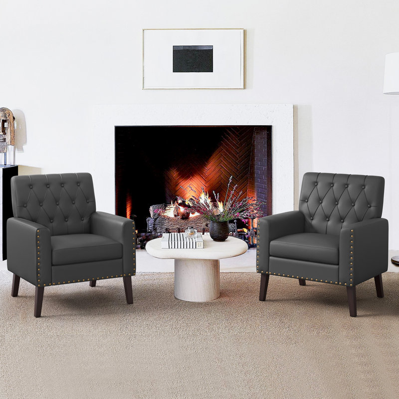 Nyhla 28.5" W Armchair, Dark Gray Faux Leather