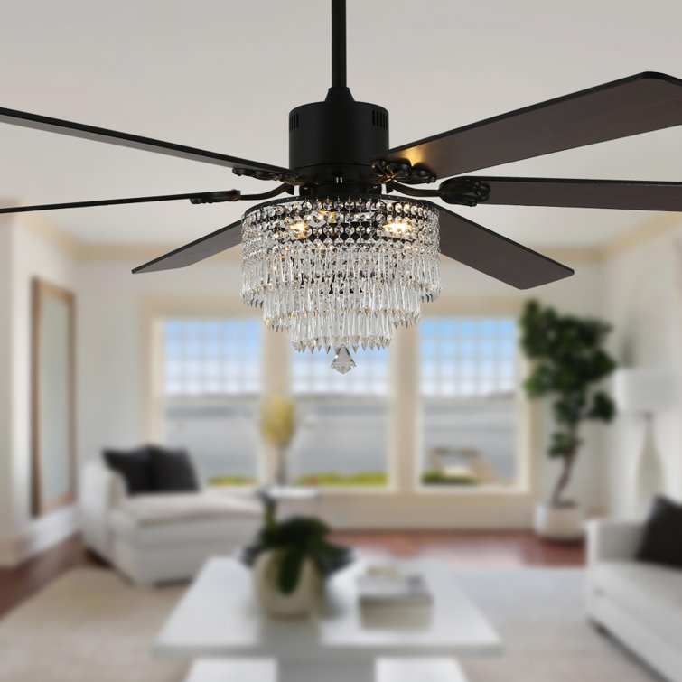 Leisel 65" 6 - Blade Crystal Chandelier Ceiling Fan with Lights and Remote, 6 Speeds Reversible Ceiling Fan