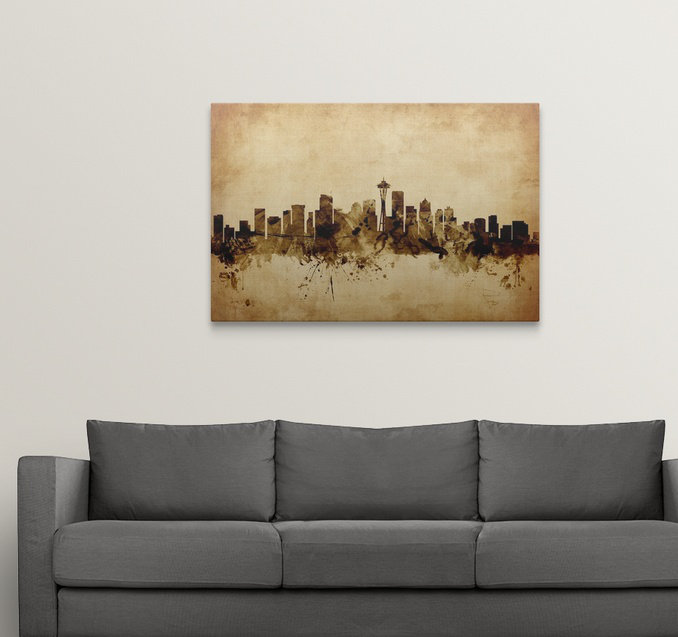 «Seattle Washington Skyline» par Francy, impression, H 24 po x l 36 po x P 1,5 po, Toile