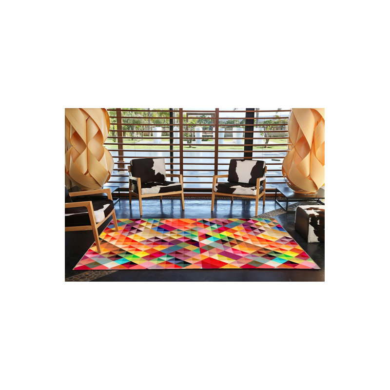 Tapis multicolore à motif géométrique triangulaire à motif géométrique et lavable à la machine, Carré 3 pi 3 po