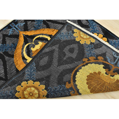 Tapis gris en laine noué à la main de conception unique 4 pi 1 po x 5 pi 2 po