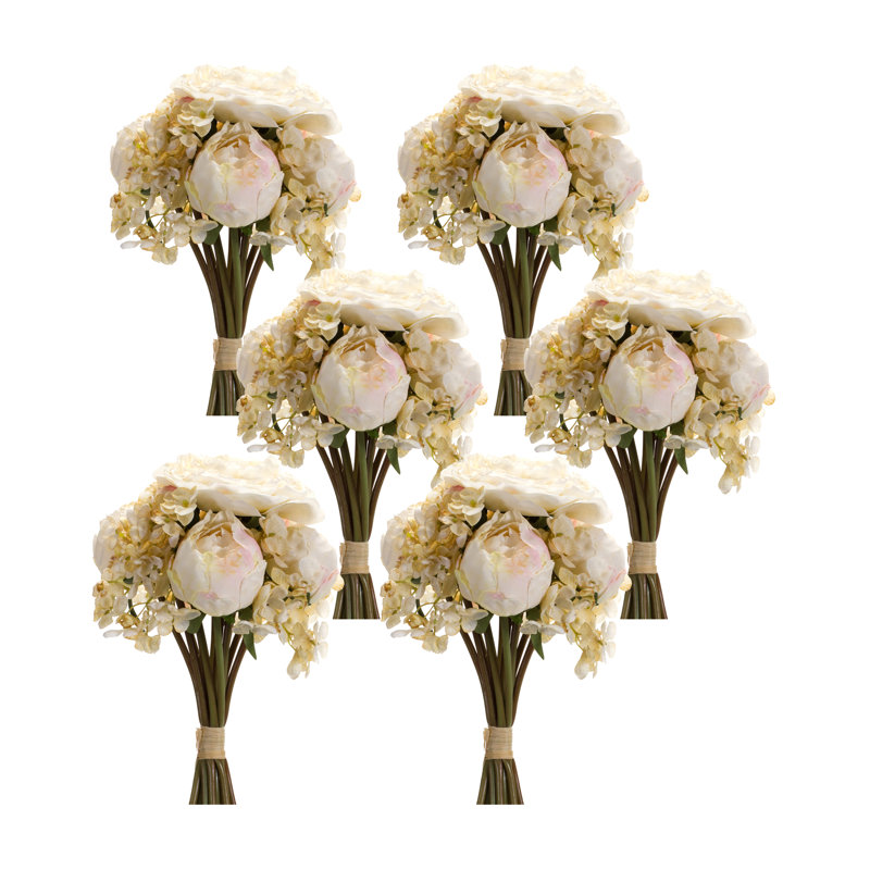 Arrangement floral pivoine hydrangée, Blanc / Jaune