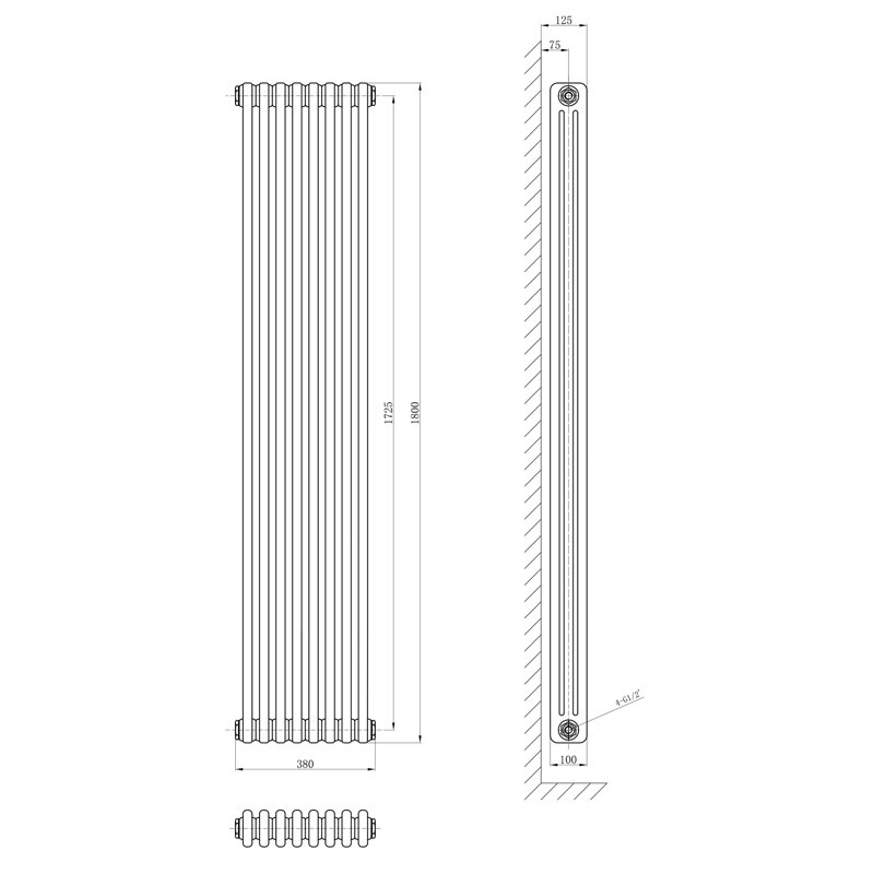 Uxbridge Vertical Traditional Colosseum Radiator, White, 1800mm H x 380mm W x 130mm D