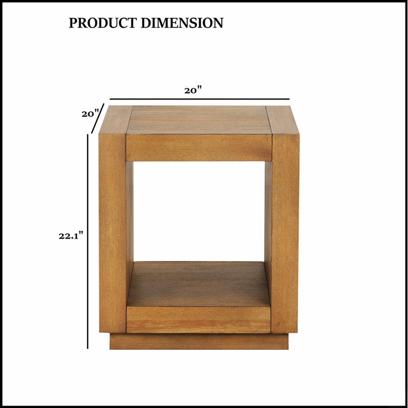 Table de bout carrée avec socle et tablette inférieure ouverte, finition chêne moyen contemporain pour le salon principal