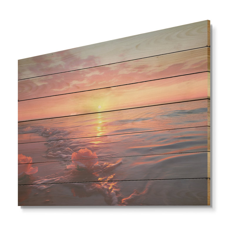 Beach Cotton Candy Sunset Skies I - Coucher de soleil côtier sur bois, H 10 po x l 20 po