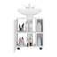 Armoire encastrée à deux tablettes latérales avec une porte, avec découpes et rangement pour salle de bain compacte et autoportante de 22 po, Blanc-1043706667