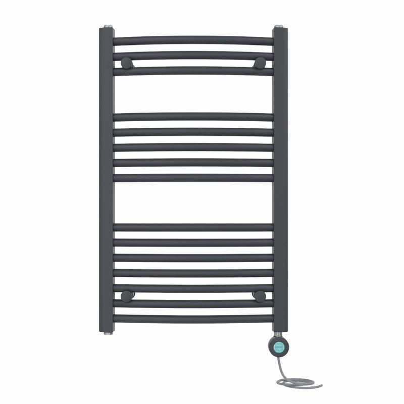 Angelinna Curved Towel Rail Heated Towel Rails, 80cm H x 50cm W x 5.2cm D, Anthracite