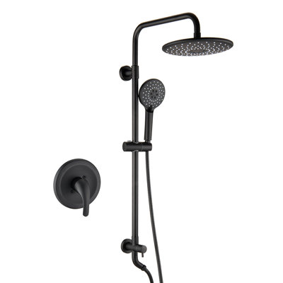 Wall Mounted Rain Showerhead And Hand Shower System With Adjustable Slide Bar (Rough-In Valve Included)