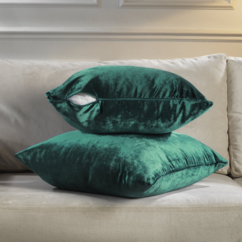 Shiny Velvet Pillow Cover, 12"H x 20"W, Rectangular, Emerald