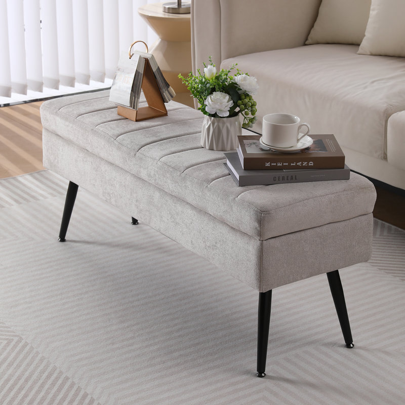 Banc de rangement rembourré Vondale, Kaki pâle