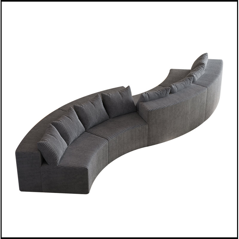 Canapé modulaire en mousse Corduroy, Gris, H 30,5 po x l 156 po x P 63 po
