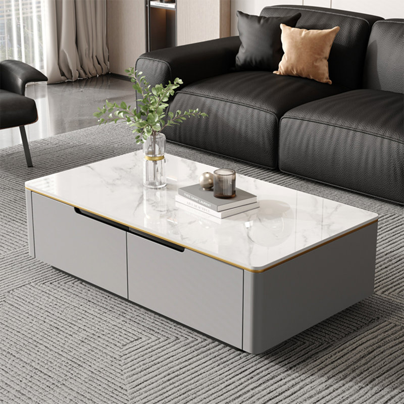 Simple rectangular rock table, 15" H x 55.1" L x 27.6" W, White, Gray