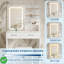 Ensemble de meuble-lavabo avec miroir et lampes de maquillage avec 2 tiroirs et tablettes de rangement ouvertes-939830688