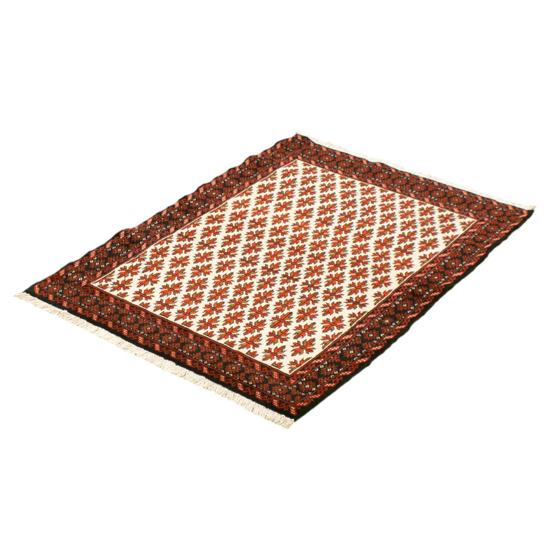 Tapis brun / crème en laine noué à la main