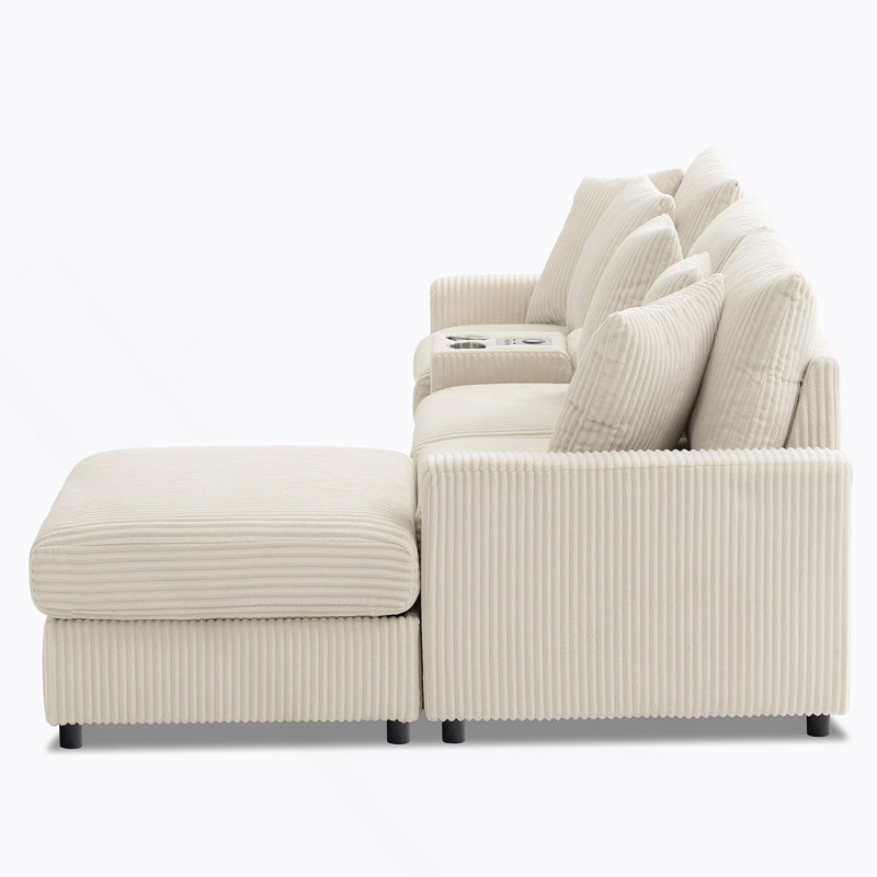 Sectional Sofa With Bluetooth Speakers,L Shaped Couch With Console