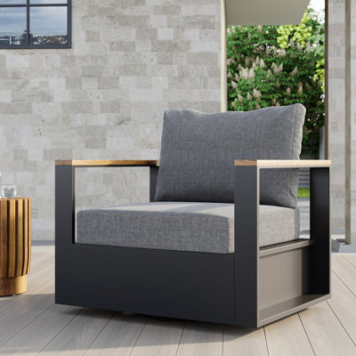 Swivel Outdoor Lounge Chair Patio Aluminum Club Chair With Cushions for Garden, Poolside, or Deck