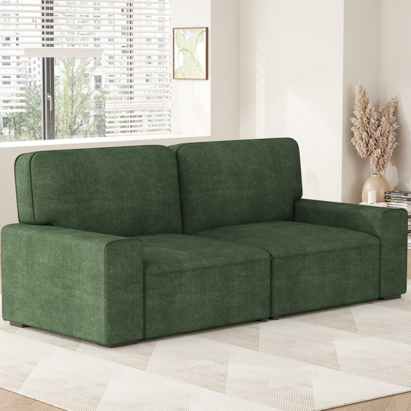 Modern Loveseat Sofa for Living Room, 87-Inch Chenille Sofa, Spring Cushions, Solid Wood Frame, Easy Assembly for Small Spaces-Green