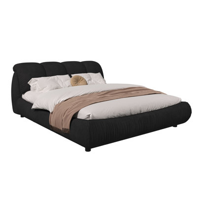 Luxury Queen Size Upholstered Bed, Black, Ergonomic Headboard, No Box Spring For Quiet Sleep Black Platform, Solid Wood Frame, Suitable 6 - 12 In Mattresses