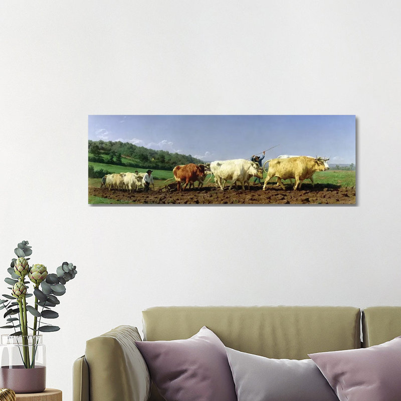 Ploughing In Nivernais, 1849 (Musee D'orsay) by Rosa Bonheur - Wrapped Canvas Panoramic Print, 121.92 cm H x 40.64 cm W