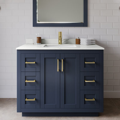 Ensemble de meuble-lavabo simple autoportant 42 po avec plateau en quartz Miranda