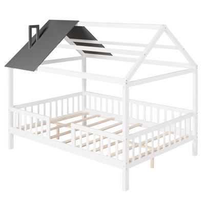 Wood House Bed With Fence