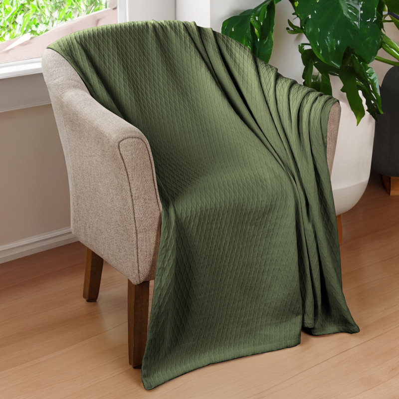 Jeté toutes saisons 100% coton Diamond Weave, Lit simple, Vert forêt