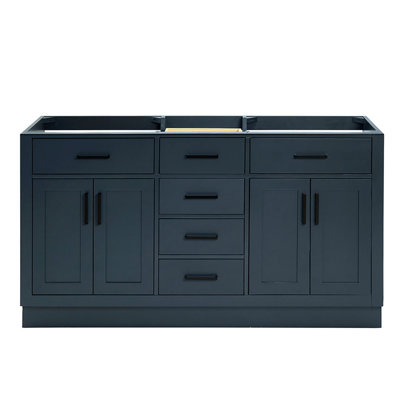 60" Double Bathroom Vanity Base Only, Matte Black, Midnight Blue