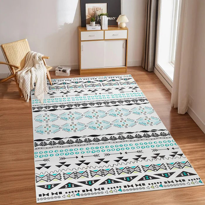 Deira Zuri Printed Area Rug - Geometric Design Modern Washable Indoor Floor Mat for Living Room, Rectangle 60 x 110 cm