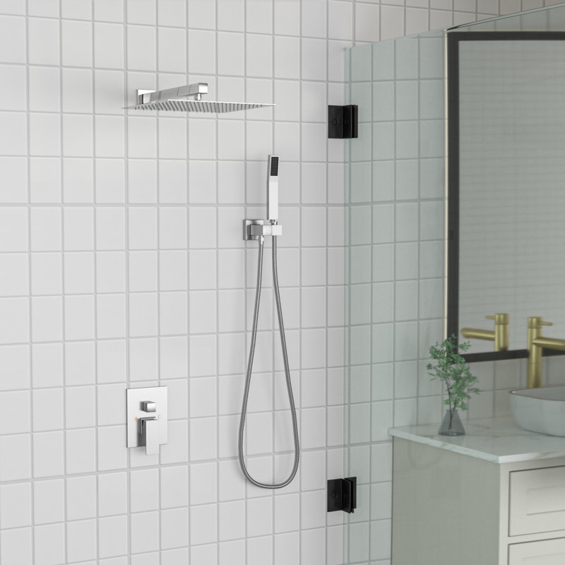 10" Pressure Balanced Rain Shower System With Handheld Spray, Polished Chrome